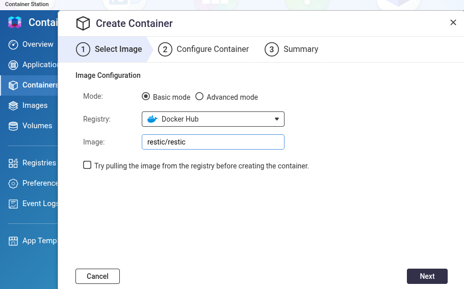 Create a new container using Container Station